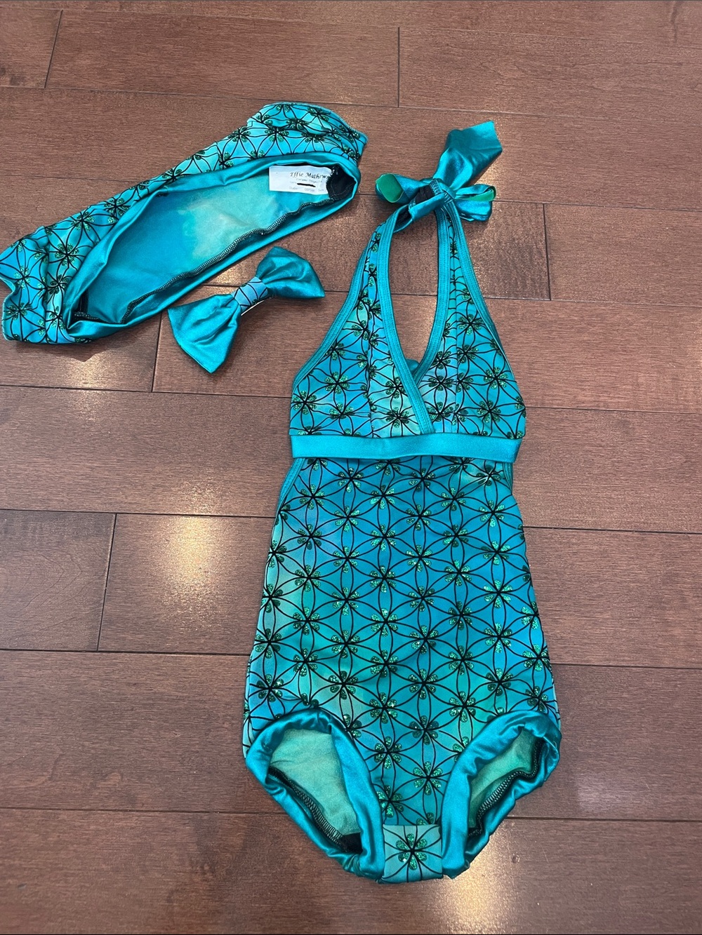 Blue Floral Halter Kids One-Piece Swimsuit with Headband